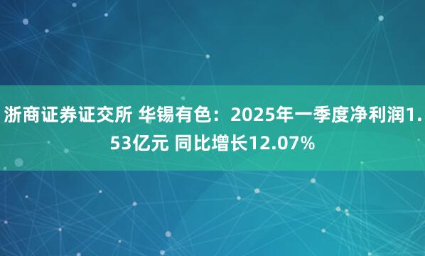 浙商证券证交所 华锡有色：2025年一季度净利润1.53亿元 同比增长12.07%